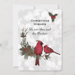 息子とパートナーへの赤いカーディナルのクリスマスメッセージ