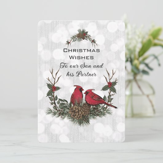 息子とパートナー赤（鳥）ショウジョウコウカンチョウクリスマス (スタンド正面)