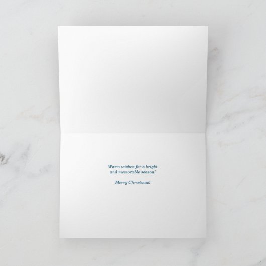 息子と彼のフィアンスブルーと金ゴールドクリスマスプレゼント シーズンカード (内部)