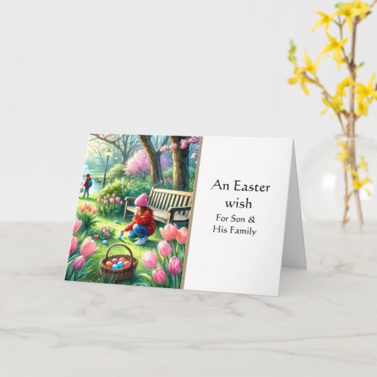 息子と彼の妻のハッピーイースターグリーティングカード カード (黄色い花)