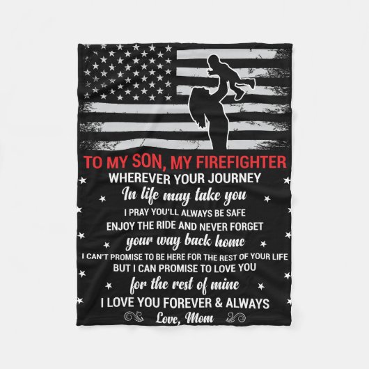 息子には母の消防士が心から感じた フリースブランケット (正面)