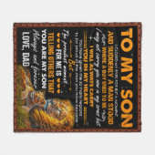 息子に獅子の身構えをしておったパパ フリースブランケット (正面(横))