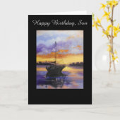 息子のための帆ボートのバースデー・カード カード (黄色い花)