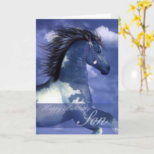 息子のウマ科のなバースデー・カードの北アメリカのインドのものもらい カード (黄色い花)