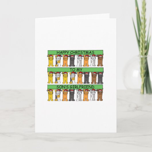 息子のガールフレンドめでたいクリスマスかわいい猫 シーズンカード (正面)