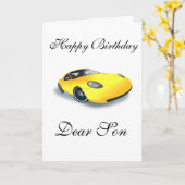 息子のスポーツ・カーのバースデー・カード カード (黄色い花)