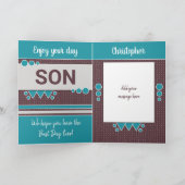 息子のブラウンとターコイズの誕生日を持って幸運 カード (内部)