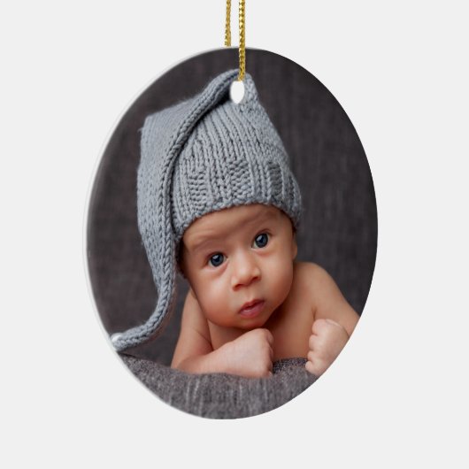 息子の写真と名前ネイビーブルークリスマス セラミックオーナメント (右)