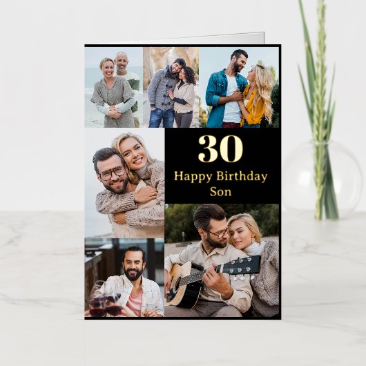 息子の名前または関係任意の年齢6フォトゴールドフォイル 箔グリーティングカード (正面)