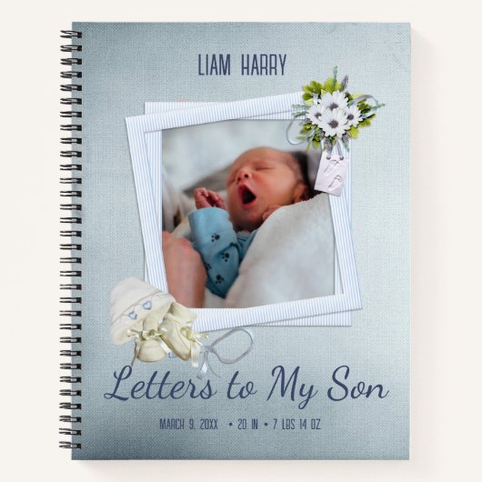 息子の形見へのかわいい青い写真 ノートブック (正面)