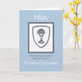息子の最初聖餐、スペイン語、青および銀 カード (黄色い花)