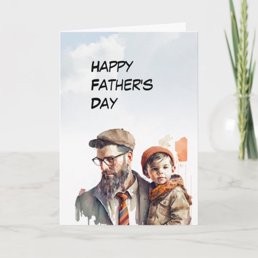 息子の父の日を保持する若いひげのパパ カード (正面)