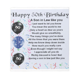息子の義理の息子のための詩 - 50歳の誕生日デザイン ノートパッド