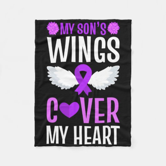 息子の翼が紫のハートを覆う フリースブランケット (正面)