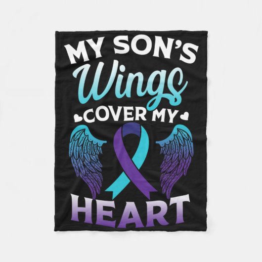 息子の翼の自殺認識度の記憶カバーハート フリースブランケット (正面)