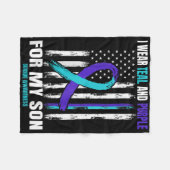 息子の自死の認識度フラグの戻りプリント フリースブランケット (正面(横))