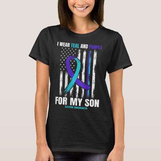 息子の自死の認識度フラグの戻りプリント Tシャツ (正面)