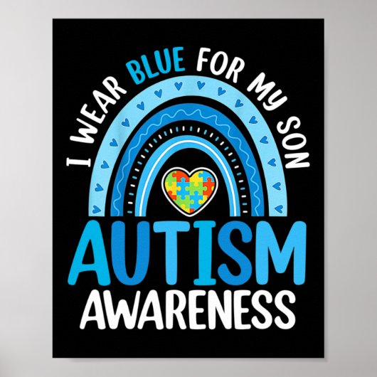 息子の自閉症の意識のためのレインボーI衣服ブルー ポスター (正面)