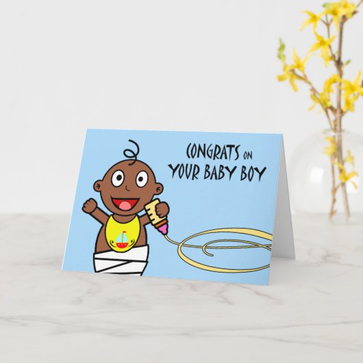 息子の誕生おめでとう可愛い男の赤ちゃん カード (黄色い花)