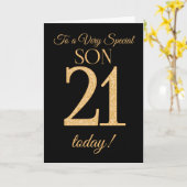 息子の誕生日のための黒の上品の第21金ゴールド効果、 カード (黄色い花)