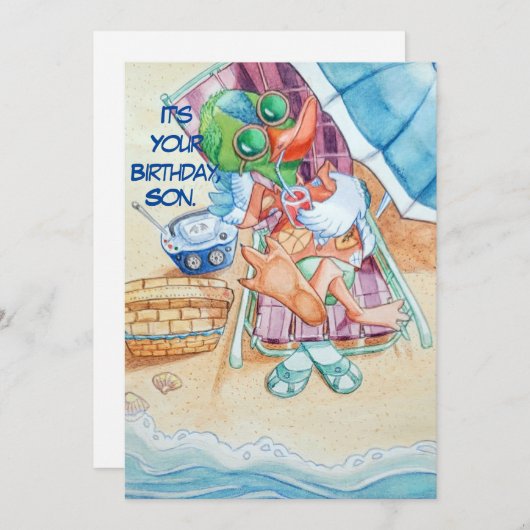 息子の誕生日グリーティングカード。フラットサンキューカード サンキューカード (正面/裏面)