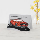 息子の誕生日4歳赤いスポーツカー カード (黄色い花)