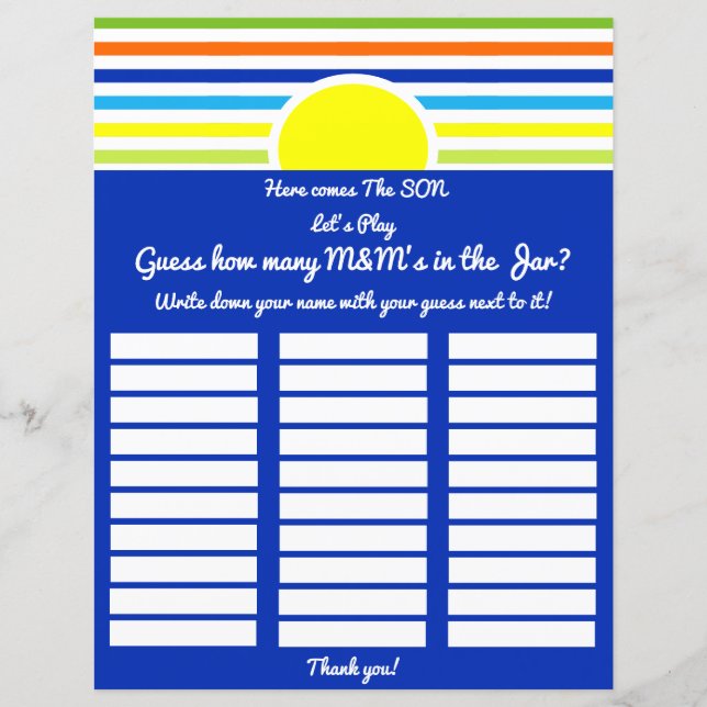 息子の赤ちゃんシャワーのゲームの数を来推測 (正面)