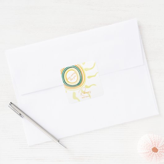 息子の赤ちゃんシャワーの招待状が来る スクエアシール (封筒)