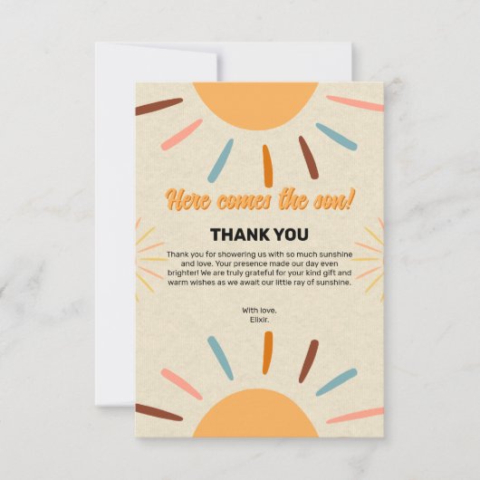 息子の赤ちゃん来シャワーのミニマル工芸 サンキューカード (正面)