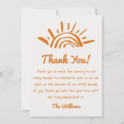 息子の赤ん来坊のシャワーに手を引いた サンキューカード (正面)