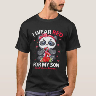 息子の闘病を応援する赤い服 パンダデザイン Tシャツ