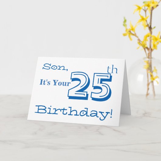 息子の青および白いの第25誕生日の挨拶 カード (黄色い花)