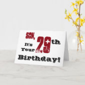 息子の黒いの第29誕生日の挨拶、赤い、白い カード (黄色い花)