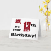 息子の13歳の誕生日の挨拶を黒、赤、白。 カード (黄色い花)