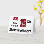 息子の16歳の誕生日の挨拶は黒、赤、白。 カード (黄色い花)