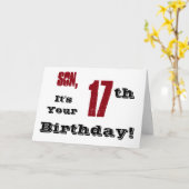 息子の17番目の誕生日の挨拶は黒、赤、白。 カード (黄色い花)