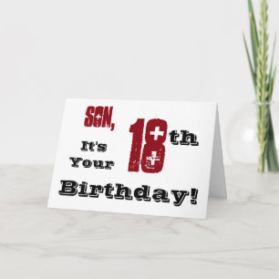 息子の18番目の誕生日の挨拶は黒、赤、白。 カード