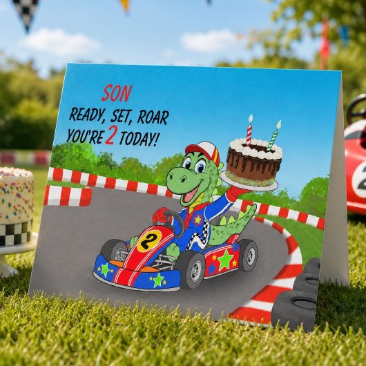 息子の2歳の誕生日 恐竜 レース カー Ready Set カード