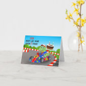 息子の2歳の誕生日 恐竜 レース カー Ready Set カード (黄色い花)