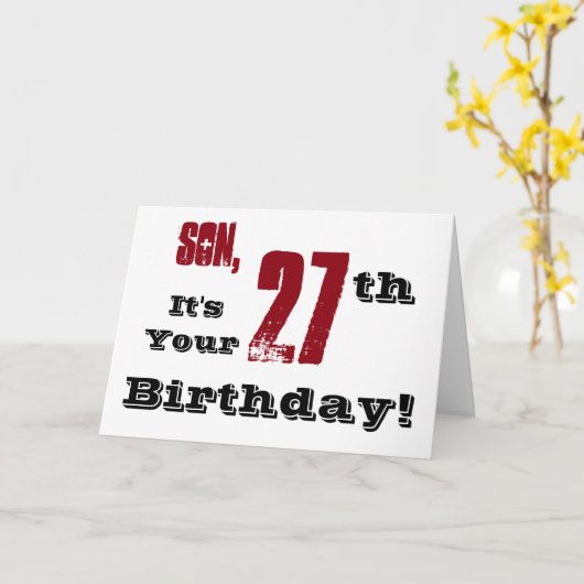 息子の27歳の誕生日の挨拶は黒、赤、白。 カード (黄色い花)