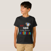 息子はスーパーヒーローお気に入りの自閉症意識G Tシャツ (正面フル)