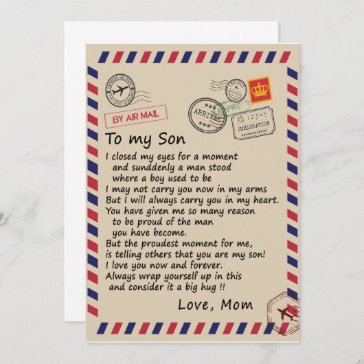 息子へのプレゼント | 母からの手紙 愛 招待状 (正面/裏面)