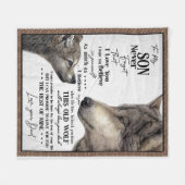 息子への手紙ウルフパパ誕生日贈り物 フリースブランケット (正面(横))