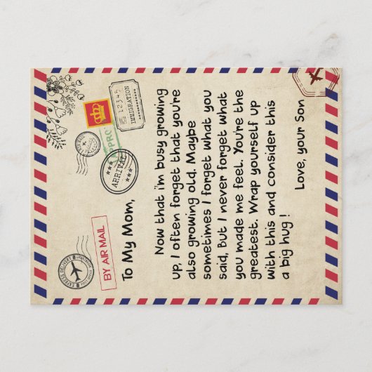 息子への贈り物、母と息子への愛の手紙 案内ポストカード (正面)
