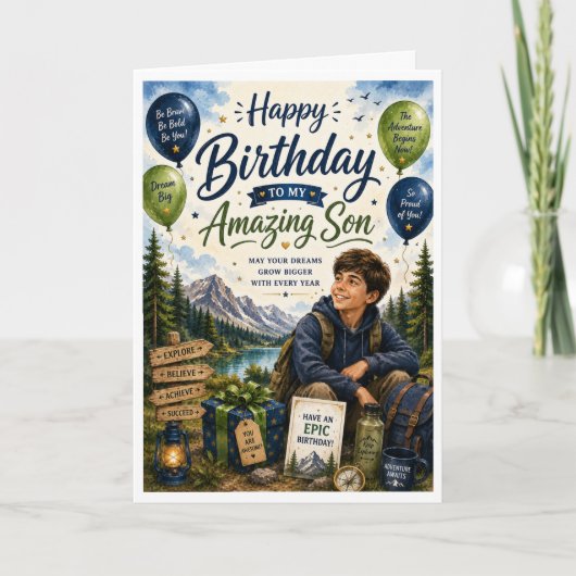 息子へ最高の誕生日おめでとう 冒険の誕生日 カード (正面)