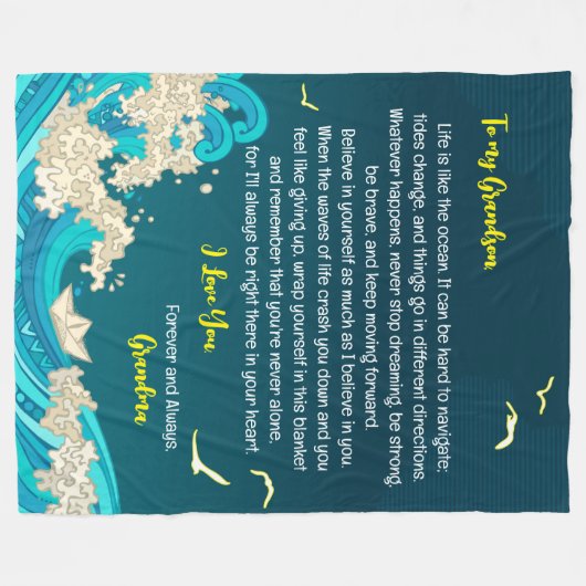 息子または孫の海海への航海の手紙 フリースブランケット (正面(横))