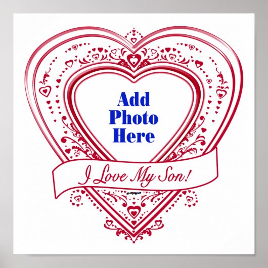 息子を愛してる！フォト赤いハート ポスター (正面)