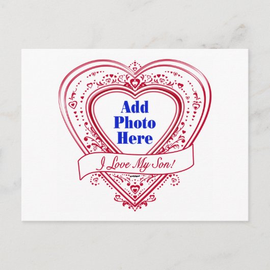 息子を愛してる！フォト赤いハート ポストカード (正面)