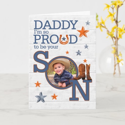 息子カウボーイからパパの誕生日のために カード (黄色い花)