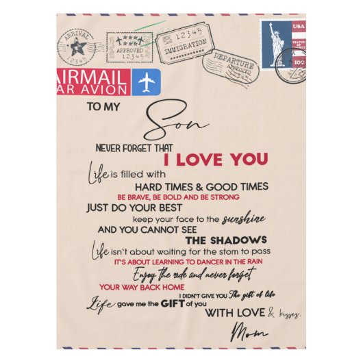 息子パーソナライズされたに息子の誕生日プレゼント テーブルクロス (正面)